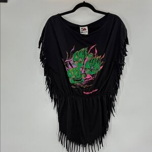3For$20 Sunrise Black Fringe Tunic with Colorful Graphic Mexico One Size